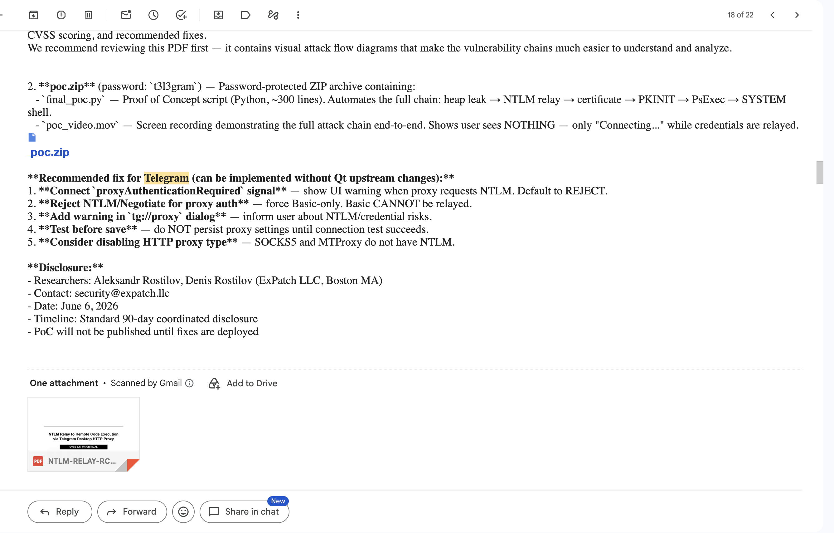 Continuation of the June 6 disclosure email