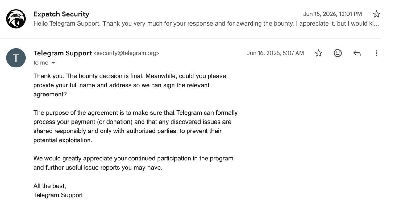 Telegram’s June 16 agreement response